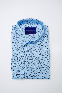 Men - Monaco Sea Blue Pattern Long Sleeves Shirt