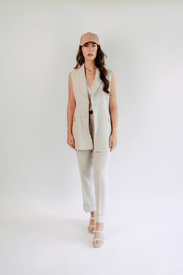 Women - Miami Taupe Vest Double Breasted Linen Suit