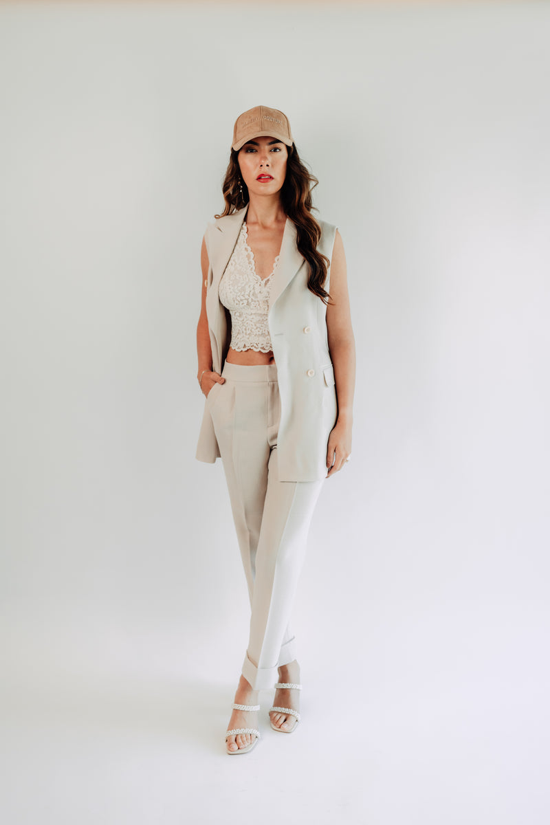 WOMEN - MIAMI TAUPE VEST DOUBLE BREASTED LINEN SUIT