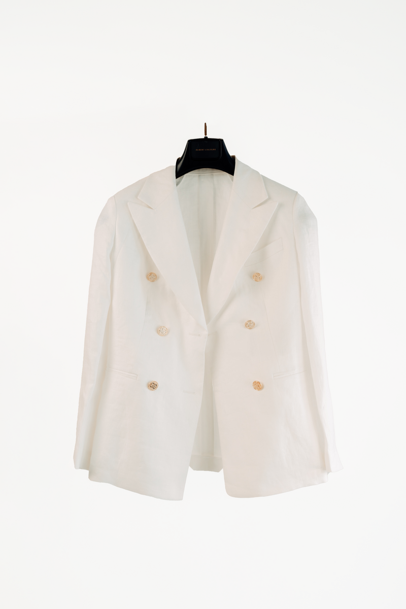 Women - Yacht White  Double Breasted Linen Jacket