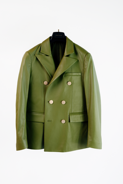 Women - Miami Olive Green  Double Breasted Leather Jacket