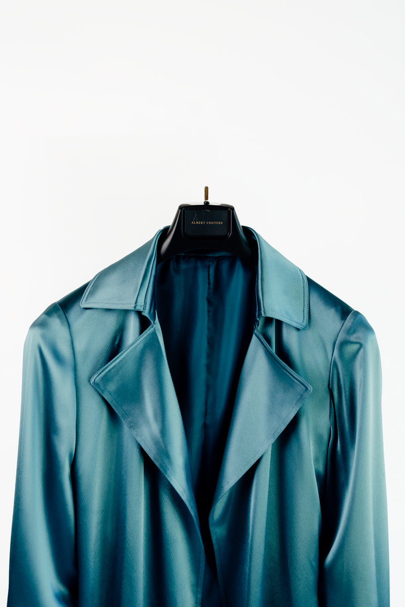 Women - Miami Mint Blue Silk Trench Coat
