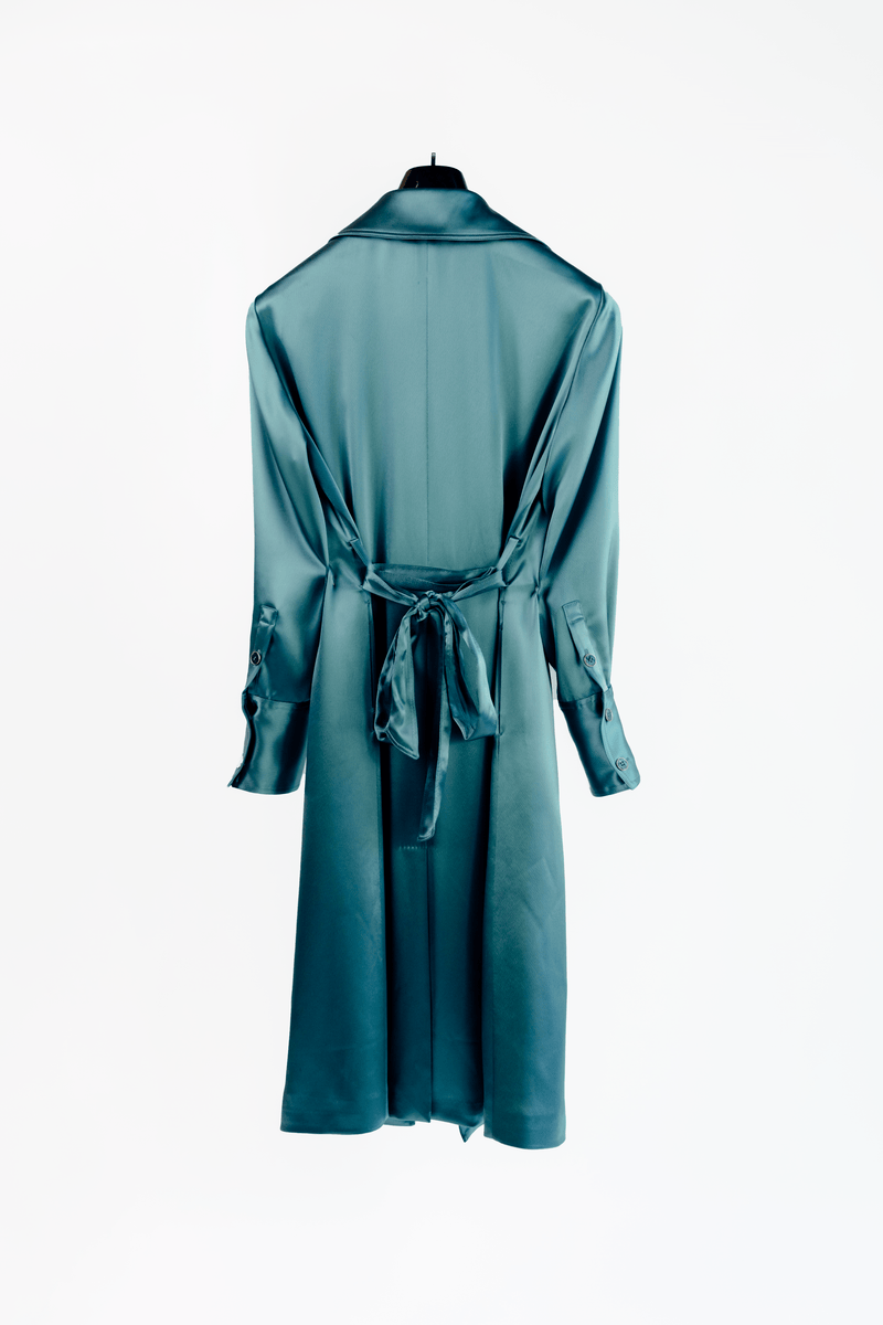 Women - Miami Mint Blue Silk Trench Coat