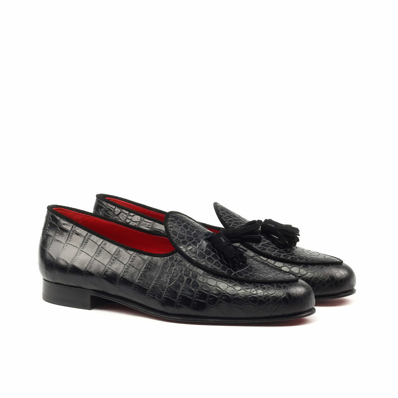 Slippers - Black Croco-Albert Couture