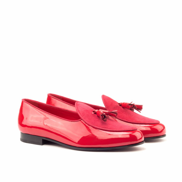 Slippers - Patent Red Suede Red-Albert Couture